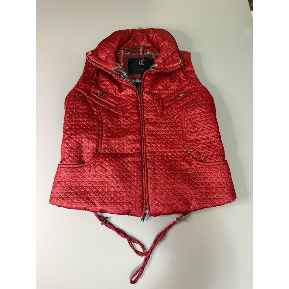 Calvaresi Made in Italy Quilted Vest Red Metallic Plaid Lined Sz 42 W2200